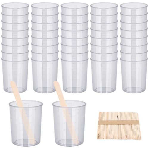 Gartful 90PCS Epoxy Mixing Cups Kit, 40PCS 100ml Disposable Graduated Cups Transparent Scale Cups with 50 Pack Wooden Stirring Sticks for Paint Mixing, Jewelry Making, Liquid Measuring - color: Clear cups+wooden stick, size: 100ml