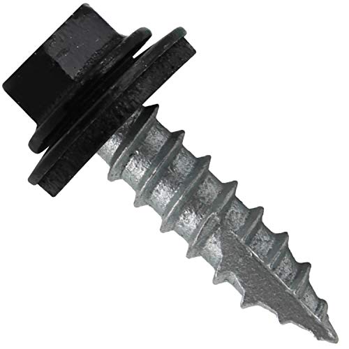 14 x 1 Black Metal Roofing Screws - Hex Washer Head- Self-Starting/Tapping - EPDM Washer. 1 x 250 Count Bag - 250 Screws - color: BLACK, size: 1"