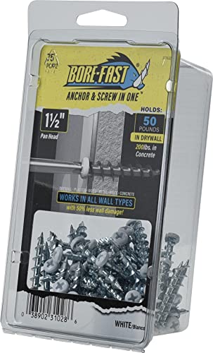 Hillman Borefast Drywall Anchors, 1-1/2in Pan Head, 75 Pack, White - color: White