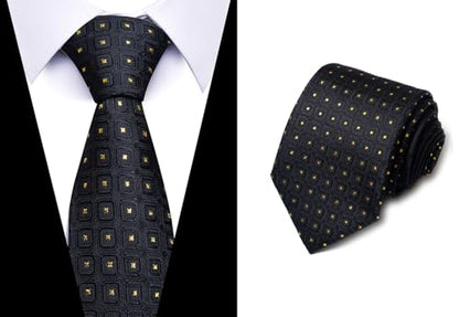joy alice Tie For Men 6 PCS Necktie Woven Jacquard Neck Ties Set Neck Ties - color: Blackyellow Black Blackyellow