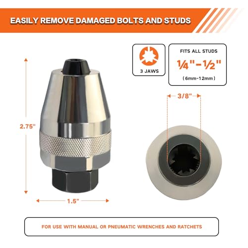 Damaged Bolt and Stud Extractor Tool, Grips and Removes 1/4” to 1/2” Studs