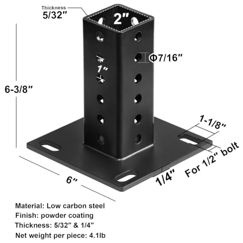 1 Pack 2" x 2" Square Sign Post Anchor Base, Black