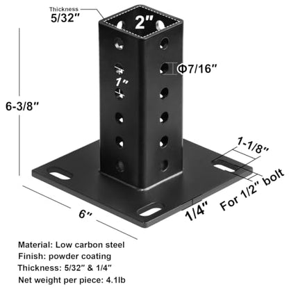 1 Pack 2" x 2" Square Sign Post Anchor Base, Black