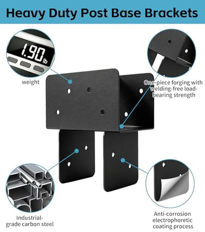 2 Pack 4x4/4x6 Heavy-Duty Post Bracket for Outdoor Pergolas Gazebos Decks - size: 2 Pack Large Brackets 4"x4"
