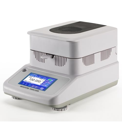 Halogen Moisture Analyzer 120g/0.001g 0.01%, 5" Touch Screen, Halogen Heating, Built-in Database, RS232 Interface for Laboratory & Industrial Use, 110V
