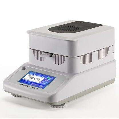 Halogen Moisture Analyzer 120g/0.001g 0.01%, 5" Touch Screen, Halogen Heating, Built-in Database, RS232 Interface for Laboratory & Industrial Use, 110V