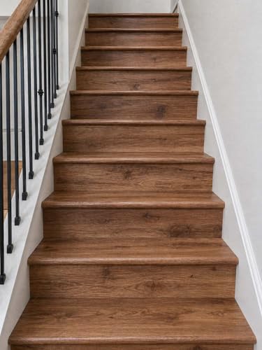 Luxury Vinyl Plank Flush Stair Nose Kit – Tread + Riser Combo (Pecan) - color: Pecan
