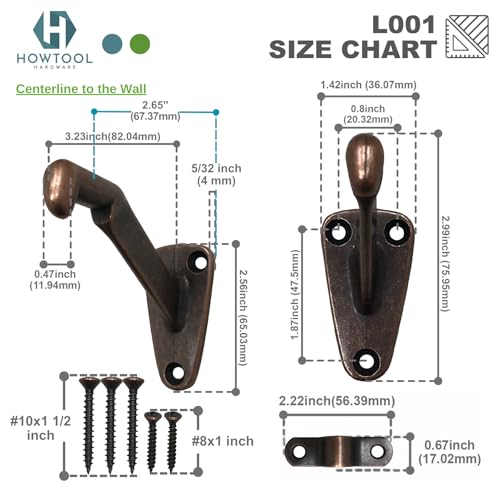 Handrail Bracket Heavy Duty Wall Mounted Antique Bronze V Style, 3 Pack | HOWTOOL - color: Antique Bronze