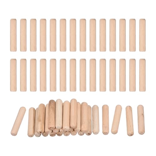 uxcell 60 Pcs Wooden Dowel Pins 8x40mm(0.31x1.57) Fluted Beveled Ends Wood Dowel Pegs Dried Hardwood for Woodworking Furniture Shelf - size: 8x40mm