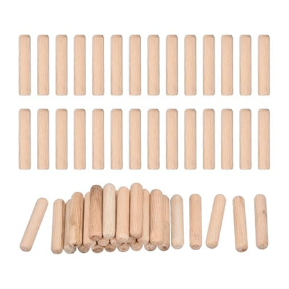uxcell 60 Pcs Wooden Dowel Pins 8x40mm(0.31x1.57) Fluted Beveled Ends Wood Dowel Pegs Dried Hardwood for Woodworking Furniture Shelf - size: 8x40mm
