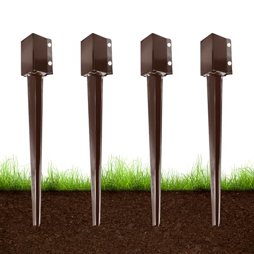 ARIFARO 4 Pcs 32 Inch 4"x4" Fence Post Anchor Ground Spike (Fit 3.5"x3.5") - color: Brown, size: 32 Inch