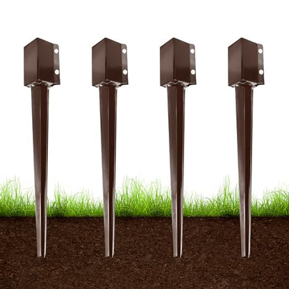 ARIFARO 4 Pcs 32 Inch 4"x4" Fence Post Anchor Ground Spike (Fit 3.5"x3.5") - color: Brown, size: 32 Inch