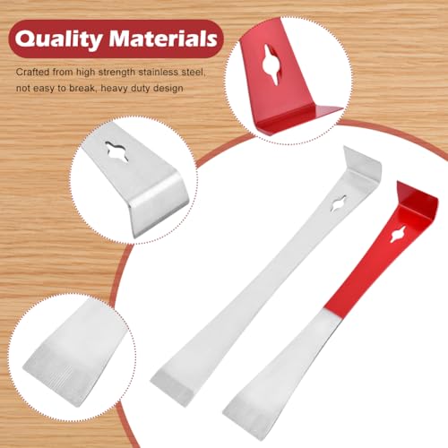 2pcs Flat Pry Bar, Stainless Steel Pry Bar Scraper Set, Pr-y Tool Mini Crowba-r Tool, Nail Puller Carpentry Tools, Multipurpose Tool for Scraping Pulling Lifting Kitchen Remodel(COLOR:Red + Silver)