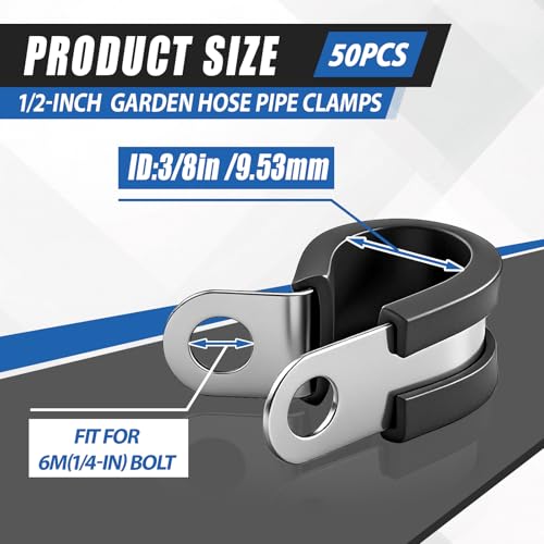 50 Pcs 3/8 Inch Cable Clamps Stainless Steel Pipe Clamps Holder - size: 3/8 Inch
