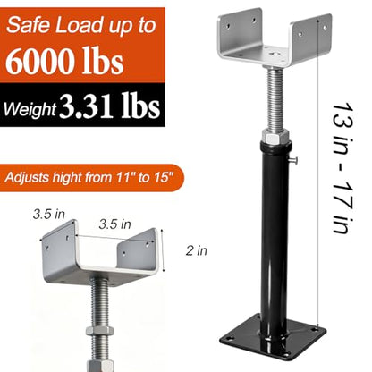 8 Pack U-Shaped Screw Jack, 11"-15" Adjustable Deck Support House Jacks - color: Black, size: 11"-15"(8 Pack)