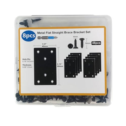QSJ 8 Pack Black Flat Mending Plate 3.15x1.57'', Stainless Steel Bracket, Straight Metal Brace Bracket, Fixing Joining Plate for Wood Furniture Fastening & Fixing - size: Black, 3.15x1.57‘’