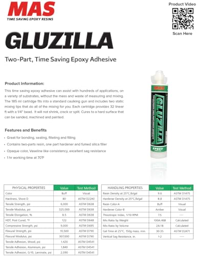 MAS Epoxies Gluzilla Two-Part Epoxy Adhesive, 185 ml, Opaque Color - size: Gluezilla, 185ML
