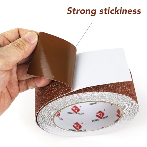 BOMEI PACK Anti Slip Traction Tape,2 Inch x 16.5 Ft,Heavy Duty Non Slip Tape,Grip Tape for Stairs, Tread Step, Indoor & Outdoor Use,Waterproof Stairs Non Skid Treads (Brown) - color: Brown