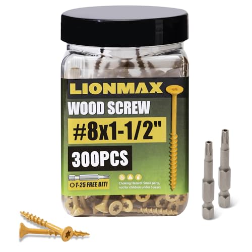 LIONMAX Wood Screws 1-1/2 Inch, Deck Screws #8 x 1-1/2", 300 PCS, Tan - color: Tan, size: #8 x 1-1/2"