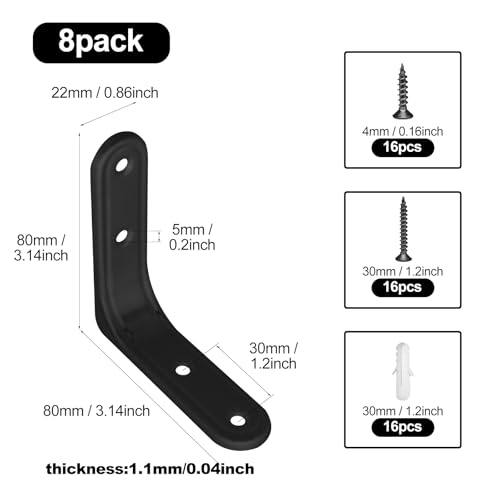 8-Pack Black 3 Inch Heavy Duty L Brackets with Screws for Shelves - size: 3inch Black