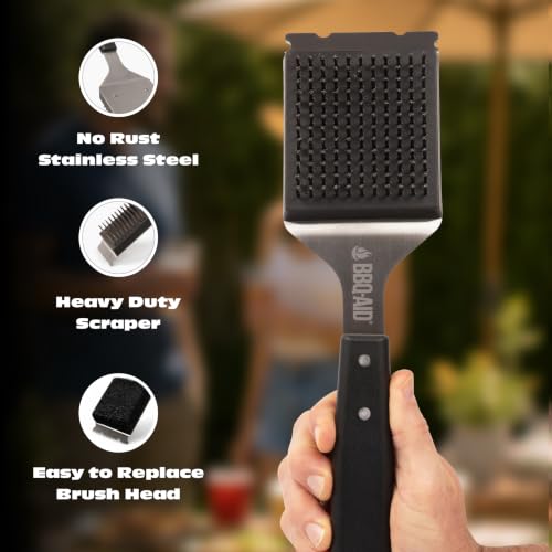 Grill Brush for Outdoor BBQ Grill Cleaning Scraper, Replaceable Head, Black - color: Black