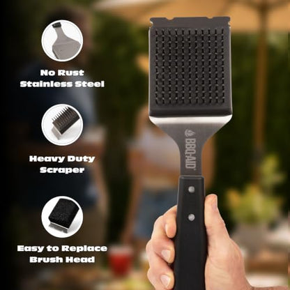 Grill Brush for Outdoor BBQ Grill Cleaning Scraper, Replaceable Head, Black - color: Black