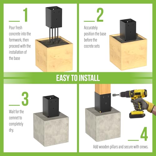 6 Pack 4x4 Metal Post Base Holder Bracket for Concrete Deck (Black) - size: 4IN, style: 6Pcs