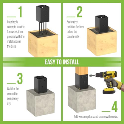 6 Pack 4x4 Metal Post Base Holder Bracket for Concrete Deck (Black) - size: 4IN, style: 6Pcs