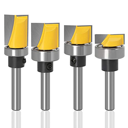 Yakamoz Flush Trim Router Bit Set, 4Pcs 1/4" Shank Ball Bearing Carbide