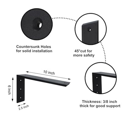 3 Pack 10" x 6" x 2.5" Heavy Duty Granite Countertop Brackets, Black Iron, Wall Mount, L Shape, 300LB Capacity Each - size: 10"x6"x2.5"-3pack, style: Black-3/8" Thick