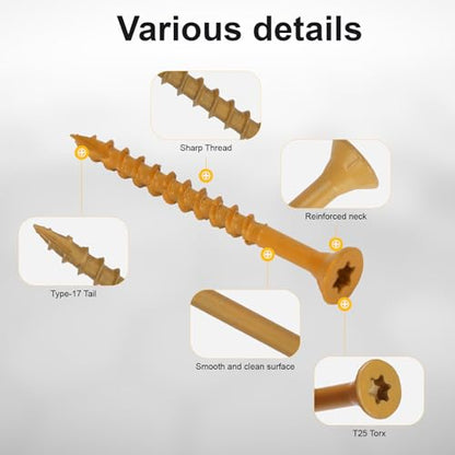 Wood Screws #8 x 2’’, T25 Star Torx Drive Flat Head Deck Screws, Tan, 127Pcs (1lb) - color: Tan, size: 8X2’’
