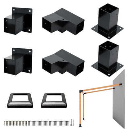4 PCS Iron Pergola Brackets with 2 Post Bases & Covers - size: 8-Pc Wall Kit: 2 Brackets+2 Corners+2 Bases&Covers