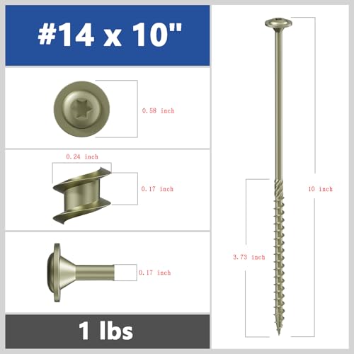 Wensilon #14 x 10 Yellow Lag Screws, Structural Wood Screw,13PCS 1lbs 6.3x250mm - color: Yellow, size: #14 x 10"