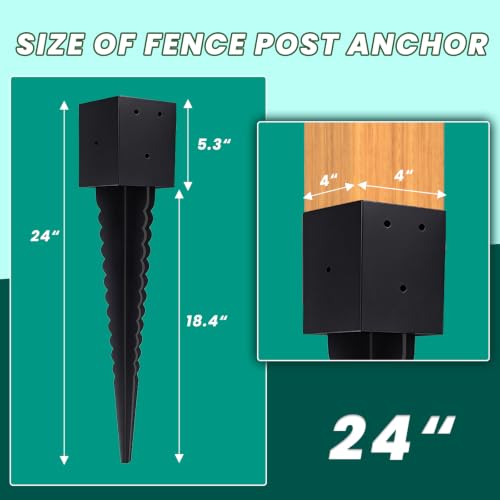 2 Pcs 4"x4" Fence Post Anchor Ground Spike 24"(Actual: 3.6"x3.6") - size: 24 Inch