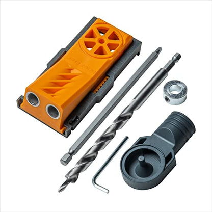 POWERTEC Pocket Hole Jig Kit, Pocket Screw Jig, Woodworking Jigs with Adjustable Depth Drill Guides, 3/8" Drill Bit, Stop Collar, Dust Collector Adapter for Twin Pocket Holes, Wood Joint Tool - 71643 - style: TwinPocket Hole Jig Kit w/ Dust Adapter