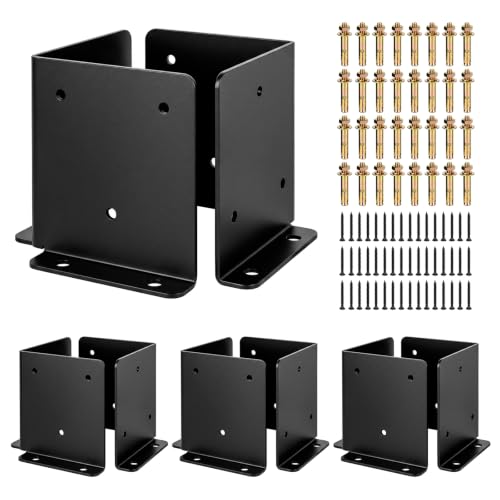 6x6 Post Support Bracket 4 Set, Heavy Duty Reinforced Aluminum Adjustable Post Anchor Base for 6x6,8x8 Post for Deck Fence Pergola Mailbox Railing Base Brackets