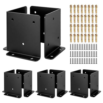 6x6 Post Support Bracket 4 Set, Heavy Duty Reinforced Aluminum Adjustable Post Anchor Base for 6x6,8x8 Post for Deck Fence Pergola Mailbox Railing Base Brackets