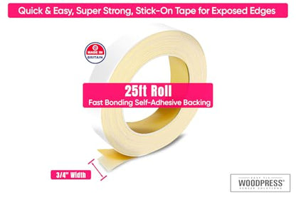 3/4" Matt White Peel & Stick Melamine Edge Banding, 25 ft - size: 3/4 inch
