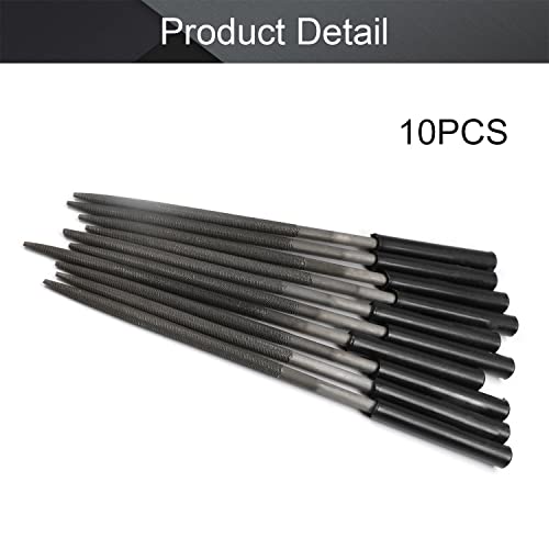 Utoolmart Carbon Steel Needle File, 10-Pieces Mini Steel Needle File Set, 5mm x 180mm Round Files Tools with Plastic Handle, for Metal Glass Stone with Fine Sanding - size: 180mm