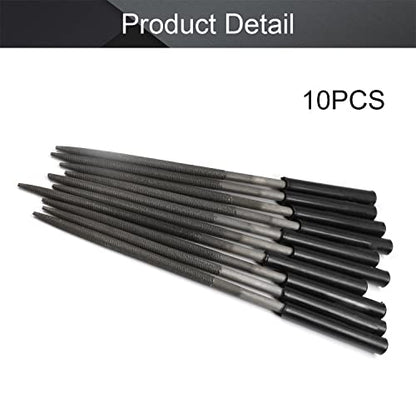 Utoolmart Carbon Steel Needle File, 10-Pieces Mini Steel Needle File Set, 5mm x 180mm Round Files Tools with Plastic Handle, for Metal Glass Stone with Fine Sanding - size: 180mm