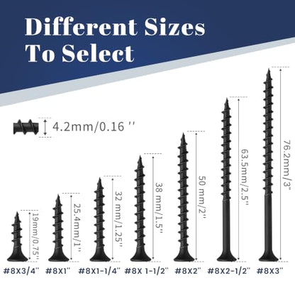 Mellewell #8 x 1-1/4" Black Coarse Thread Sharp Point Self Tapping Drywall Screws, #2 Phillips Bugle Head Wood Screw for Dry Wall Sheetrock Wood, Drive Bit Included, 1 LB - color: Black, size: #8 x 1-1/4"