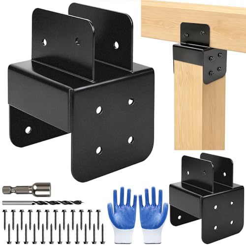 Heavy Duty 4x4 Post Caps Tie Bracket Pergola Bracket Kit-2 Pcs for Gazebos, Decks, Porches, Swingsets, Log Cabins etc., Wood Post to Beam Support Brackets (P4x4-B2x4) Black - size: P4x4-B2x4