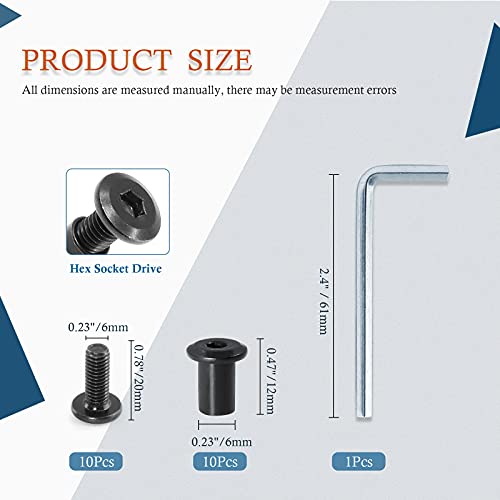 M6x20mm Hex Drive Socket Cap Bolt, Black, 10 Pair (20 Piece) - color: Black, size: M6x20mm