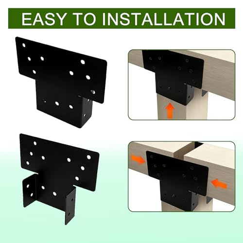 (8 Pack) Black T Shaped Post to Beam Connector, Heavy Duty Roof Tie Bracket - color: 4X4(8 PACK)
