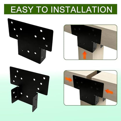 (8 Pack) Black T Shaped Post to Beam Connector, Heavy Duty Roof Tie Bracket - color: 4X4(8 PACK)