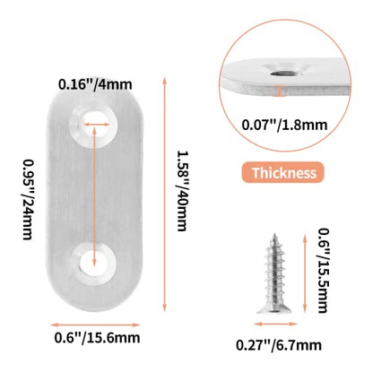 Jiozermi 24 Pcs Straight Brace, 1.6" x 0.6", Stainless Steel Silver - size: Silver, 1.6” x 0.6”, 24 Pcs