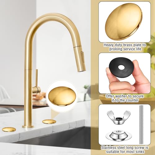 LEIFIDE 2 Pcs Kitchen Sink Faucet Hole Cover, Antique Gold - color: Antique Gold