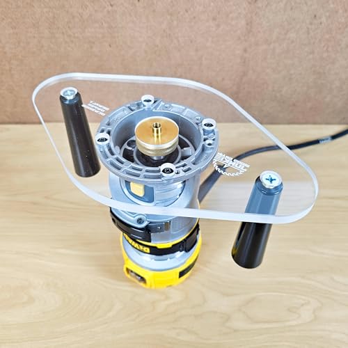 WOOD GRAIN JUNKIE® TrimFit Pro® Dual Grip Router Base Plate Compatible with DeWalt DWP611 & DCW600B, 6”x10” Clear Acrylic Base with Handles, Fits Standard Guide Bushings, Made in USA