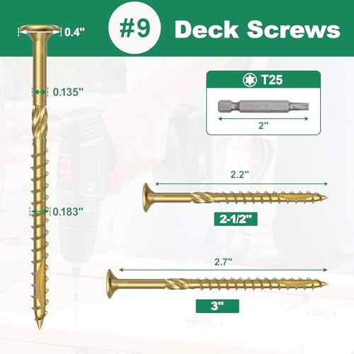 #9 x 2-1/2" Deck Screws, 100 Pcs Star Drive Wood Screws - color: Gold, size: 2-1/2 Inch