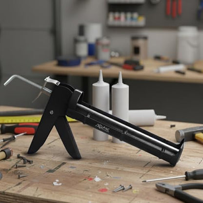 ADAK Caulking Gun, 10:1 Thrust Ratio, No Drip Caulk Gun for Silicone & Sealant, Heavy Duty Hand Tool for Home Repair and Construction (Whole Black) - color: Whole Black